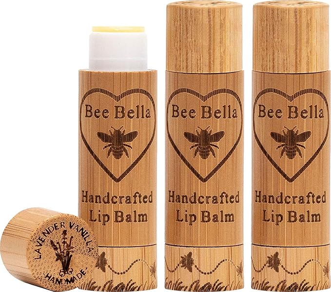 LIP BALM, HYDRATING, MOISTURIZING LIP CARE, 100% NATURAL, ORIGINAL ORGANIC BEESWAX WITH VITAMIN E, HANDMADE IN USA, LAVENDER VANILLA (3 PACK)